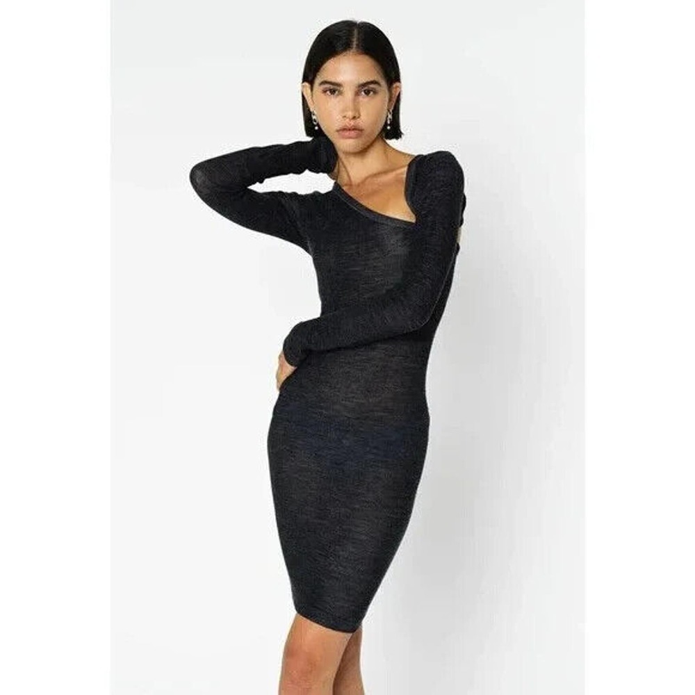 John Elliott Tubular Merino Asymmetric Dress Charcoal Gray Cutout XS Small - Picture 15 of 16